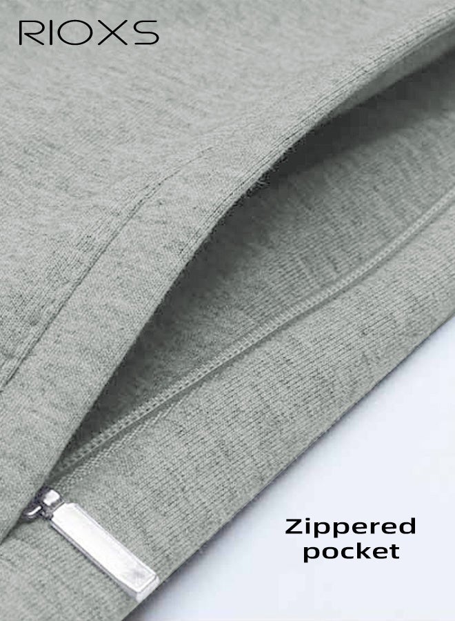 RIOXS 2Pcs Men's Cotton Sweatpants, Casual Open Bottom Straight Leg Athletic Pants, Loose Fit Elastic Waist Joggers with Zippered Pockets, Lightweight Lounge Sweat Pants for Workout Running Jogging Commuting, Black+Grey - Image 5